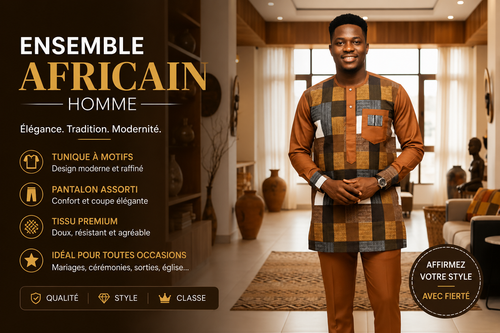 Ensemble Africain Homme Élégant – Tunique & Pantalon