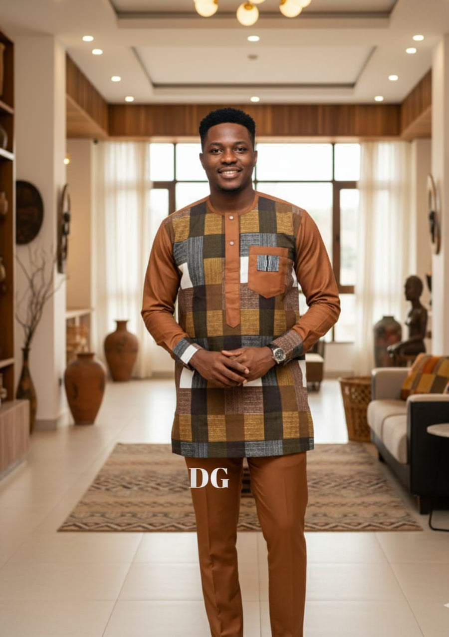Ensemble Africain Homme Élégant – Tunique & Pantalon