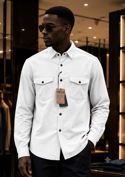 Chemise Homme Blanche Premium à Double Poche – Manches Longues