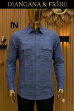 Chemise Homme Bleu Ardoise Texturée à Double Poche